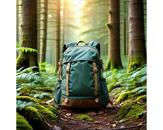 Lightweight hiking backpack on forest trail