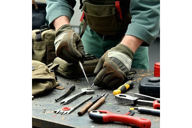Outdoor gear being repaired and maintained on-site
