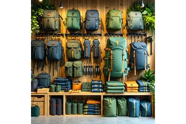 Camping gear and sustainable outdoor products on display